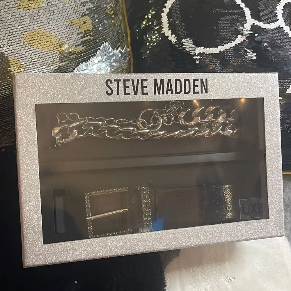 2 steve madden bling chain belt set in glitter gift box- L/XL nwt/nip